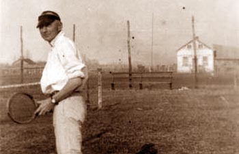 Dr. H.C. Jamieson on the tennis court at High Prairie, AB, 1928. Source: Heber Carss Jamieson Fonds, U of A Archives.