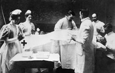 Operating room, Dr. Brett Private Hospital, Banff, AB, ca. 1896. Source: Glenbow Museum